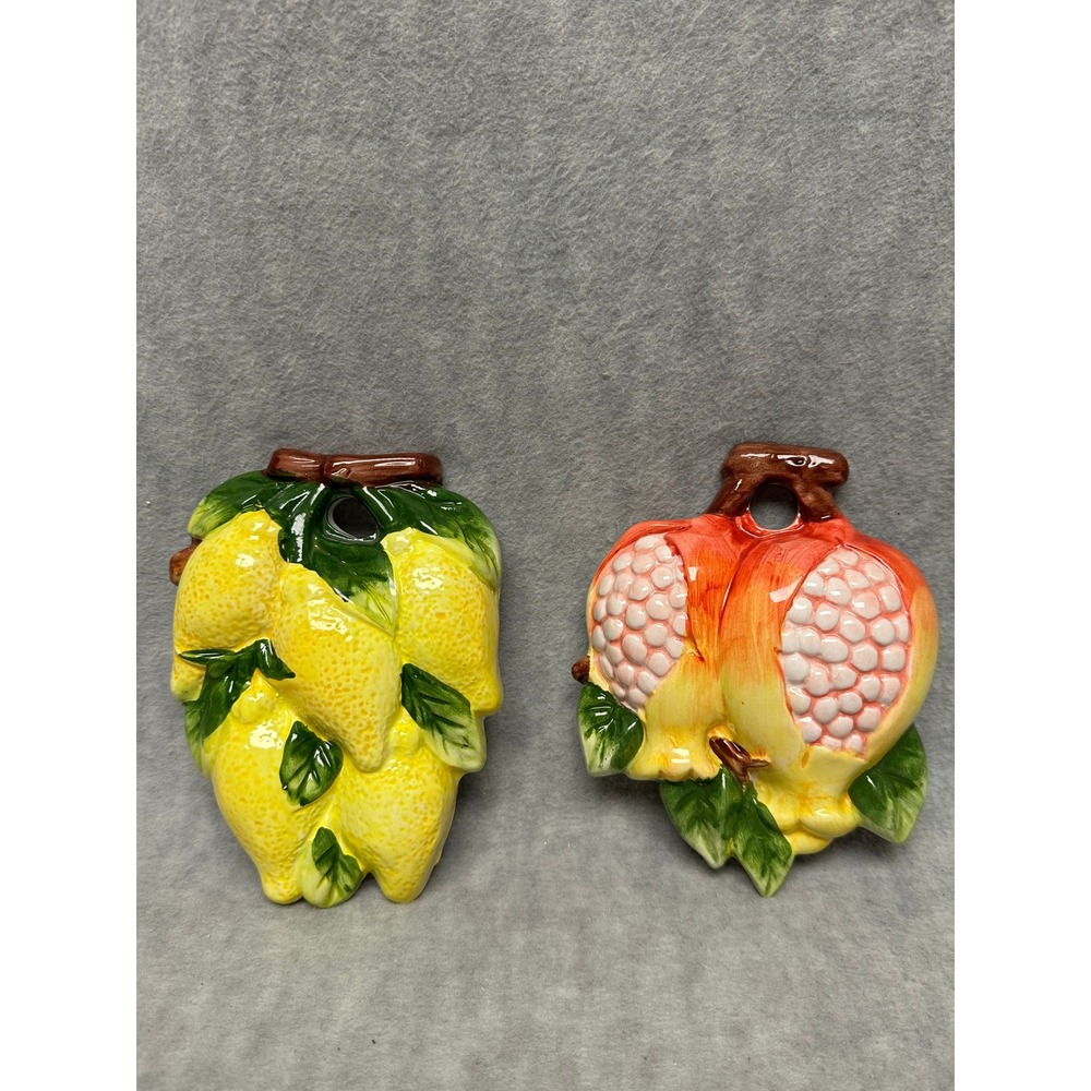 Vintage Ceramic 3D Fruit Wall Decor Lemon Pomegranate Set Hanging Kitchen Decor
